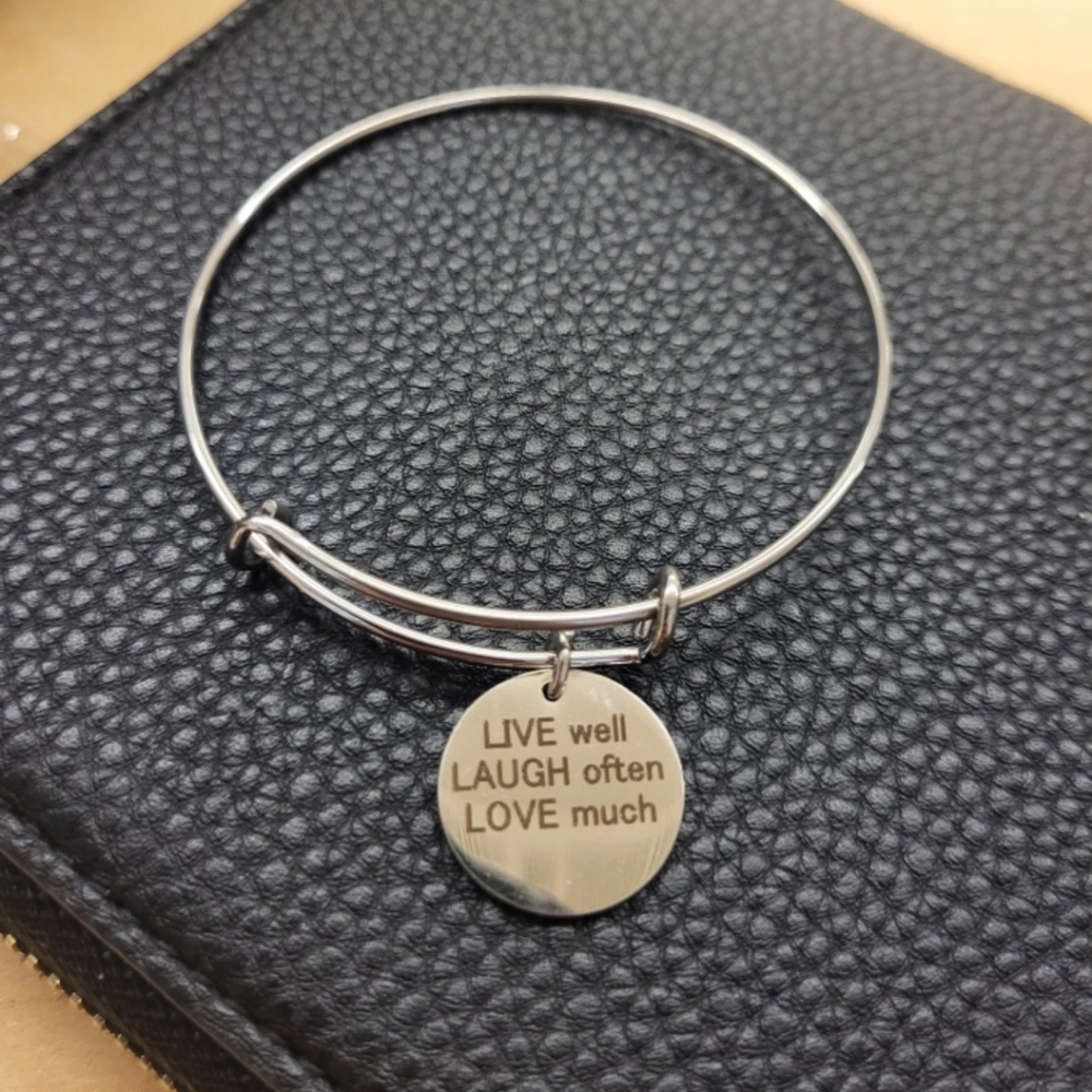 Pink Box Stainless Steel Bangle-Live Laugh Love
